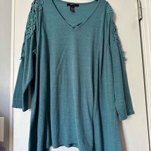 Teal Lace Sleeve Women's Top